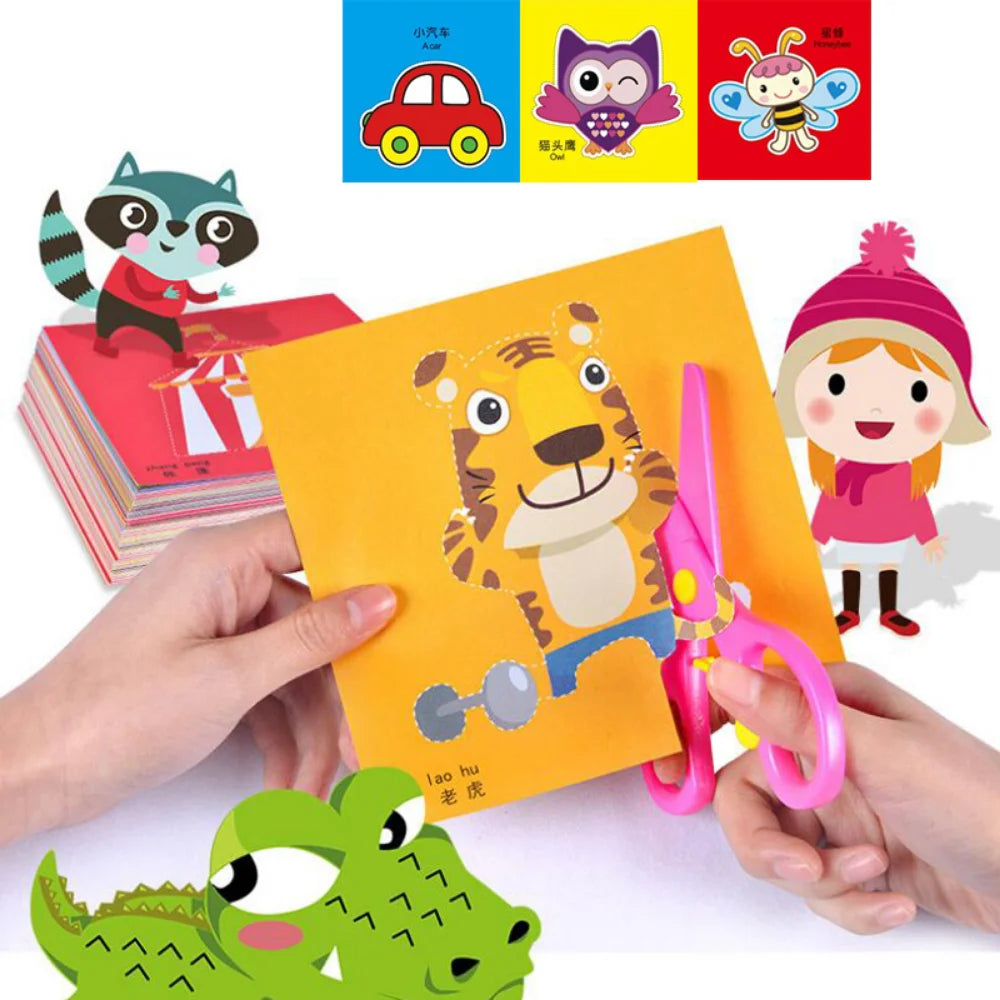 48pcs Children Handmade Paper Cut Book Craft Toys DIY Kids Crafts Cartoon Scrapbooking Paper Toys for Kids Learning Toys Gifts