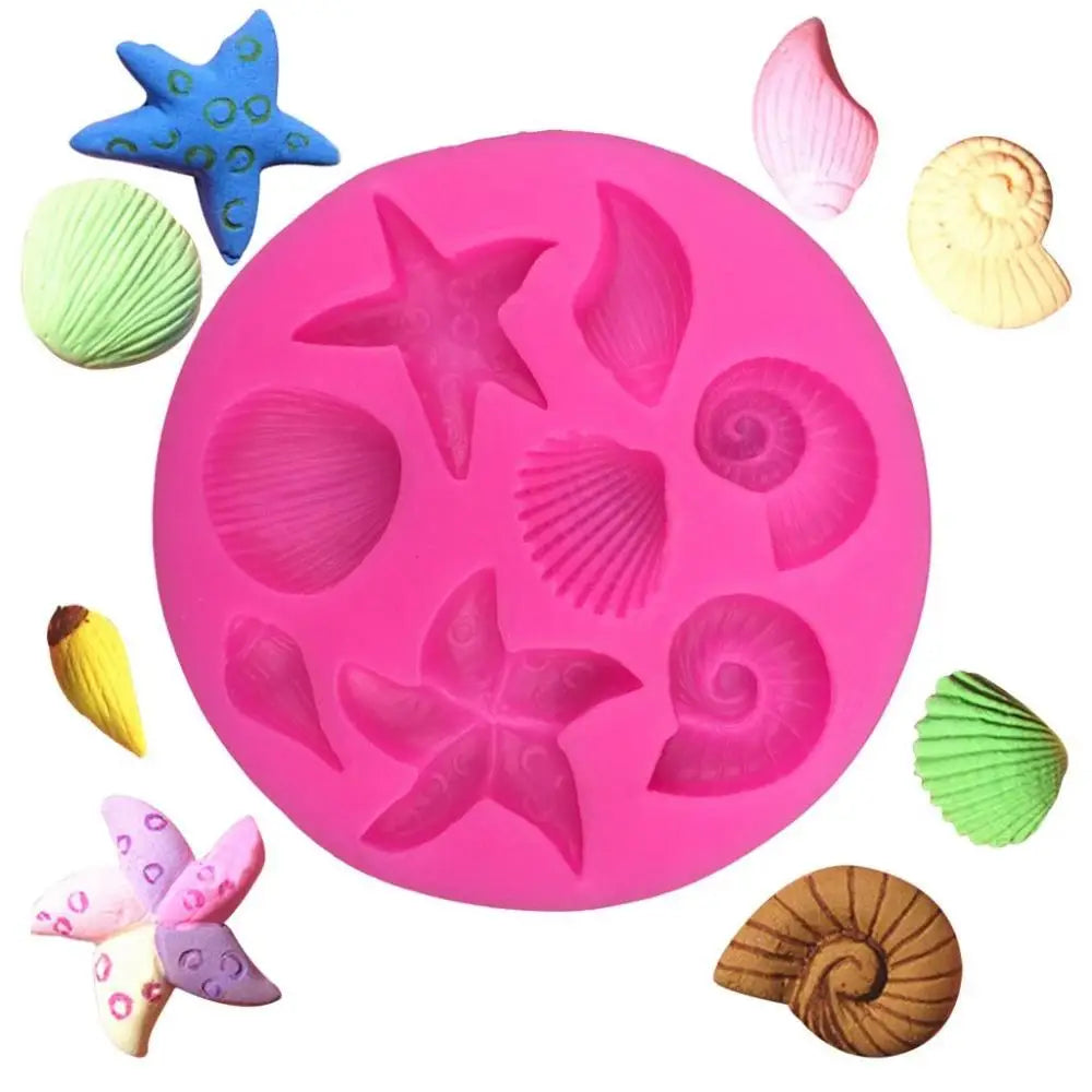 1Pcs Food Grade Silicone Sea Shell Mold Creative Seastar Conch 3D Cake Decor Sea World Theme DIY Handmade Soft Cake Mould