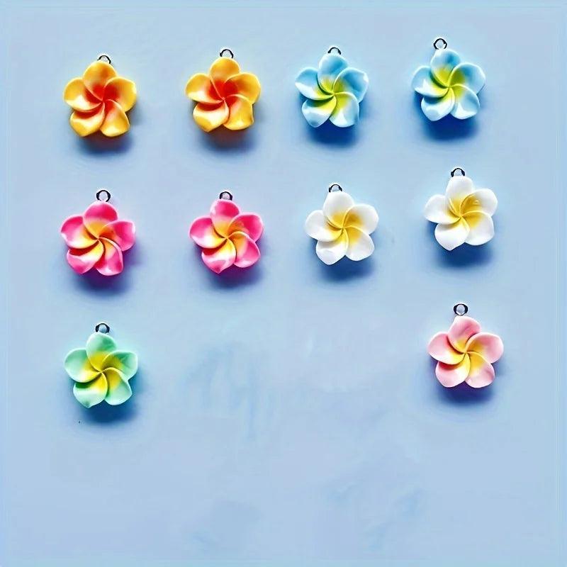 10pcs egg flower resin jewelry pendant with five petals of small flowers, summer style colorful resin flower pendant