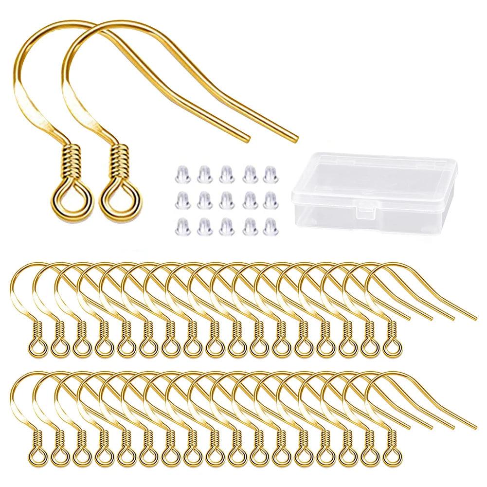 50Pcs/Box 925 Silver-Plated Gold Earring Hooks Kit With Earring Backs For DIY Jewelry Making Accessories