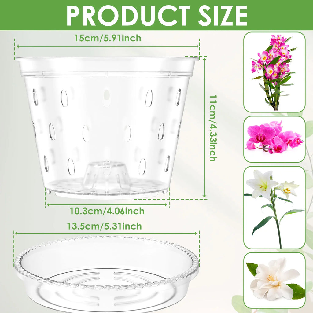 4/5/6 Inch Flower Plant Pot Clear Orchid Pot with Holes and Saucers Sturdy Plastic Slotted Nursery Pots Gardening Accessories