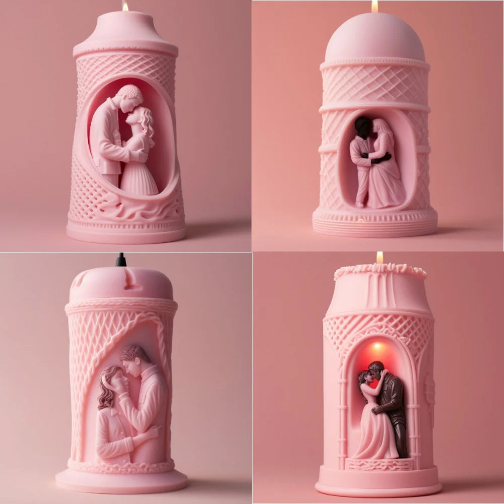 Embrace Couple Column Candle Silicone Mold Couple Men and Women Embrace Statue Roman Column Gypsum Concrete Resin Silicone Molds