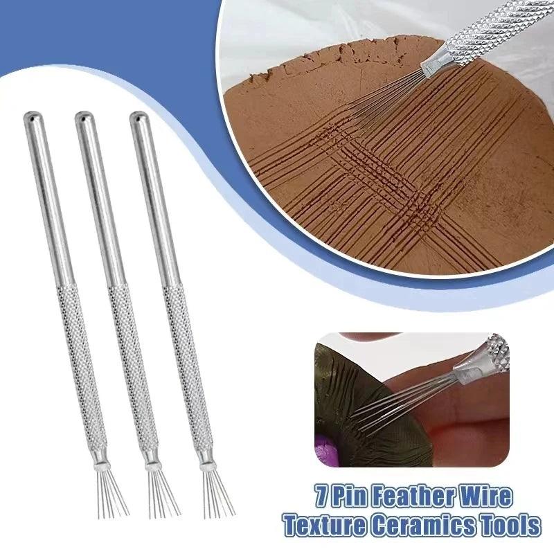 7 Pin Feather Wire Texture Ceramics Tools Polymer Clay Sculpting Modeling Tool DIY Pottery Brush Pottery Tools Cake Accessories