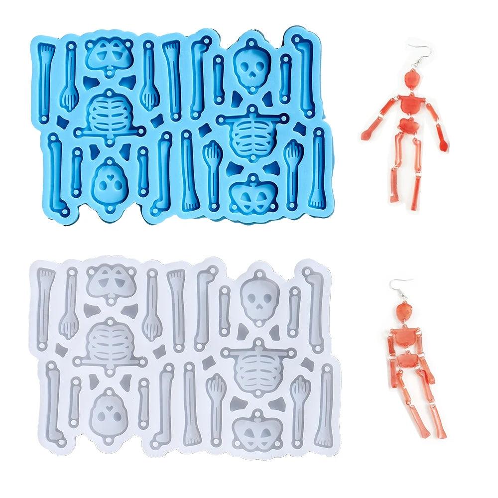 Skeleton Silione Mold Skull Halloween Earrings Pendants Epoxy Resin Mould for DIY Epoxy Resin Pendants Crafts Jewelry Making