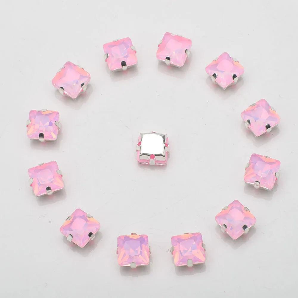 New 8MM 20pcs Square Crystal Buckle Four Hole Claw Drill Edge Hand Sewn Drill DIY Jewelry Accessories, Wedding Dress Materials