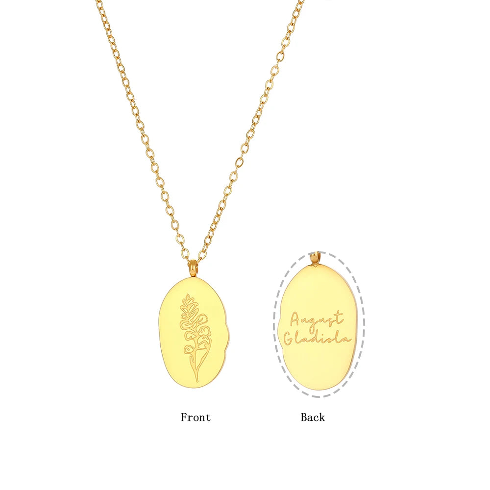 E.B.belle Tarnish Free Irregular Personality 12 Months Flower Pendant Necklace Stainless Steel Gold Plated Birthstone Necklace