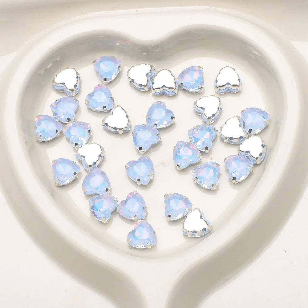 20Pcs 10mm Crystal Glass Love Heart Gems Beads Silver Claw Rhinestone Crafts Jewelry DIY Making Handmade Garment Accessories