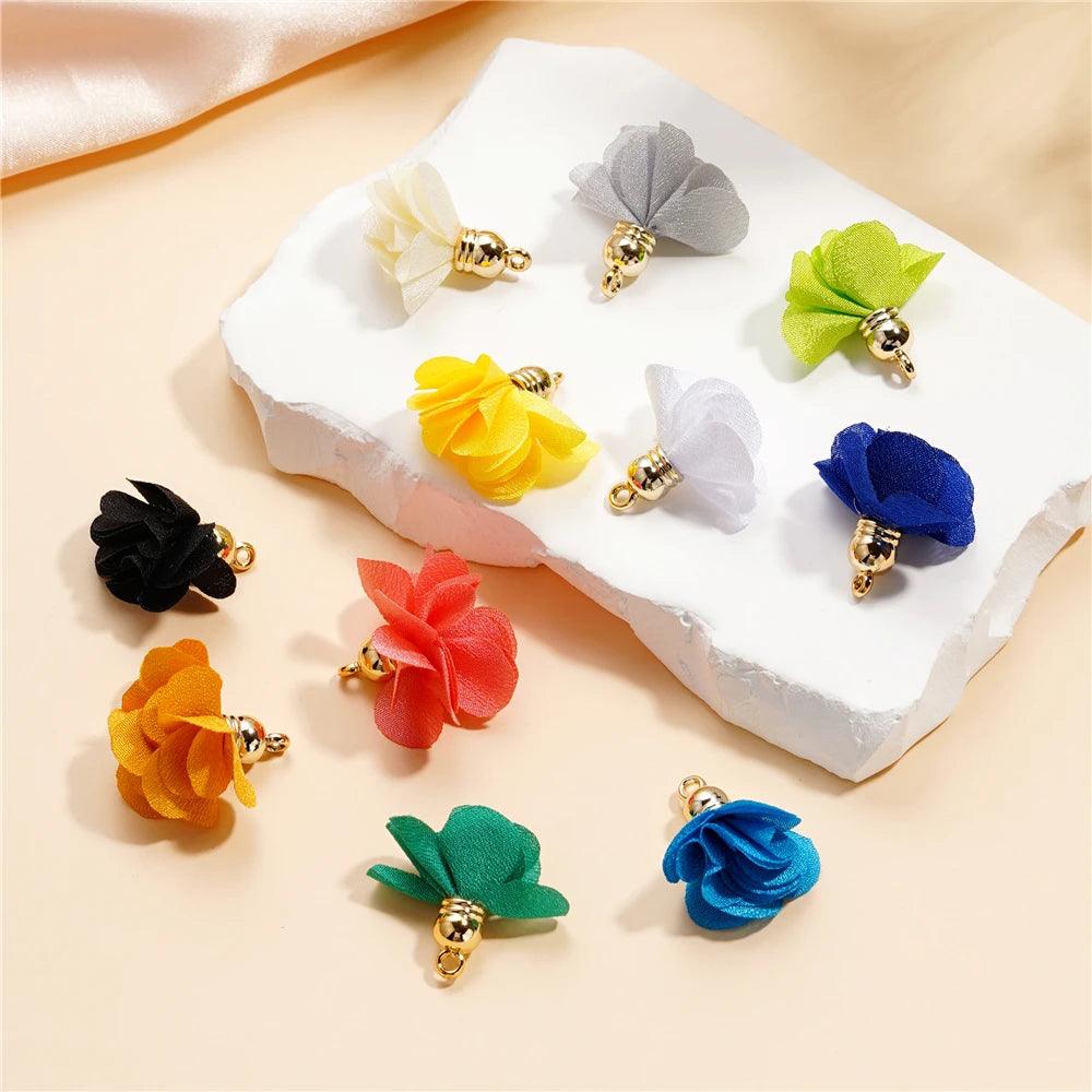 10Pcs/Lot Fabric Flower Tassel Pendants for Jewelry Making DIY Bracelet Earring Tassel Keychain Earring Making Accessories