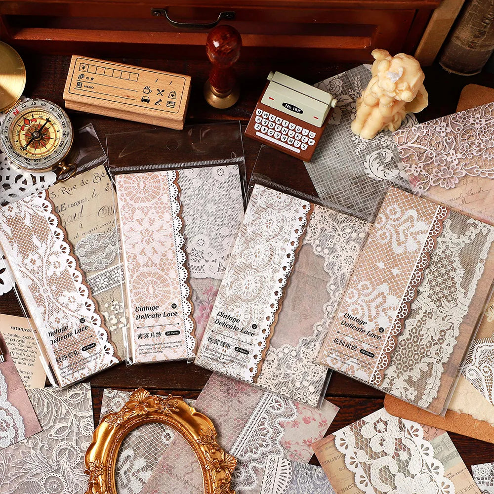 30 pcs/pack Lace lace material paper Diy Diary Album Decorative Literature Art Scrapbooking material junk journal supplies