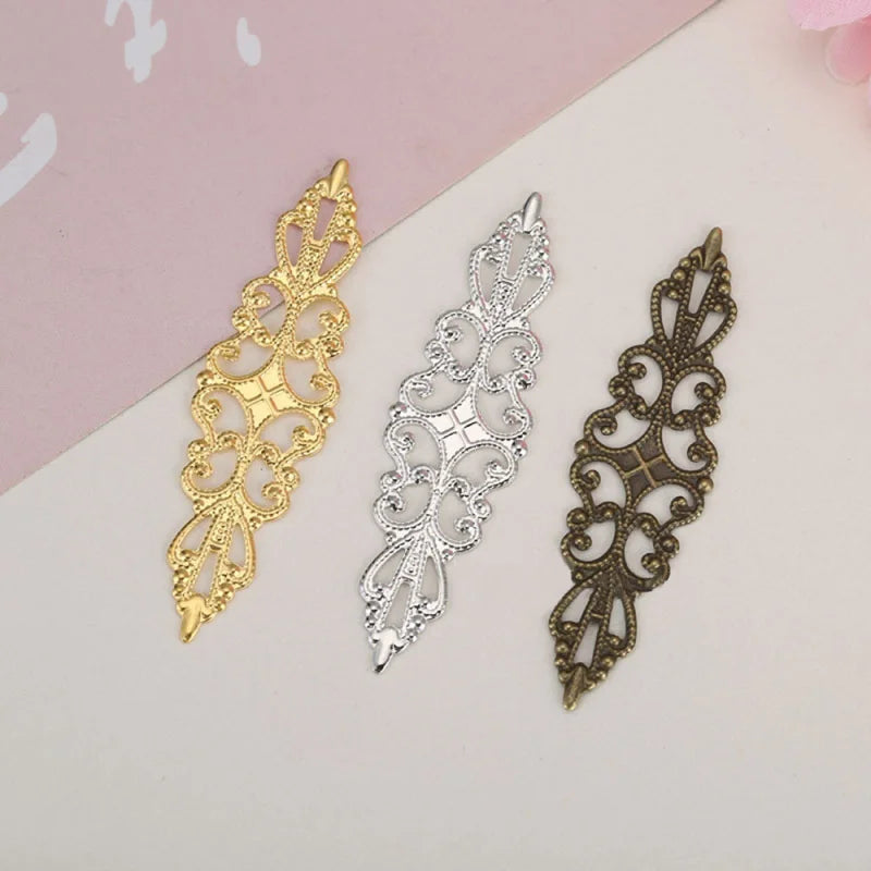 15x57mm 20PCS Diamond Shaped Hollow Filigree Wraps Charms For Embellishment Scrapbook DIY Jewelry Metal Craft Wraps