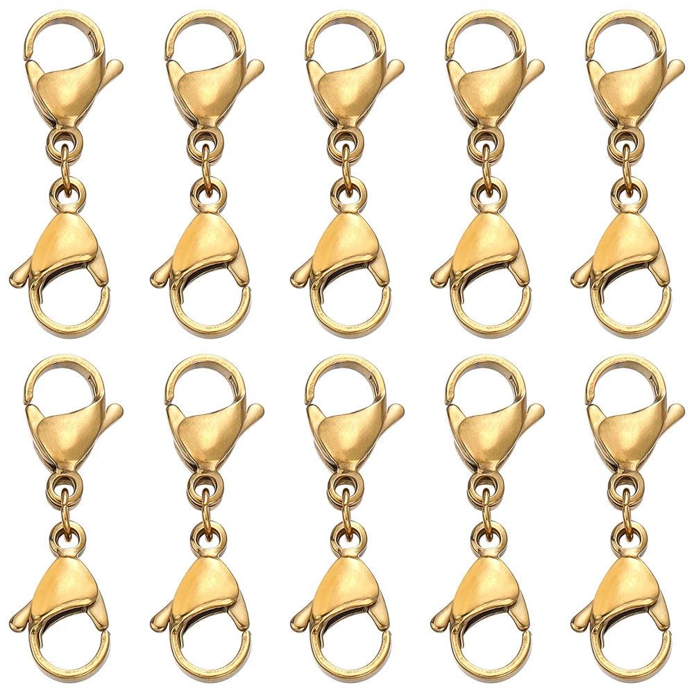 5/10Sets Stainless Steel Double Lobster Clasp Extender Claw Connector for DIY Bracelet Necklace Chains Jewelry Making Supplies