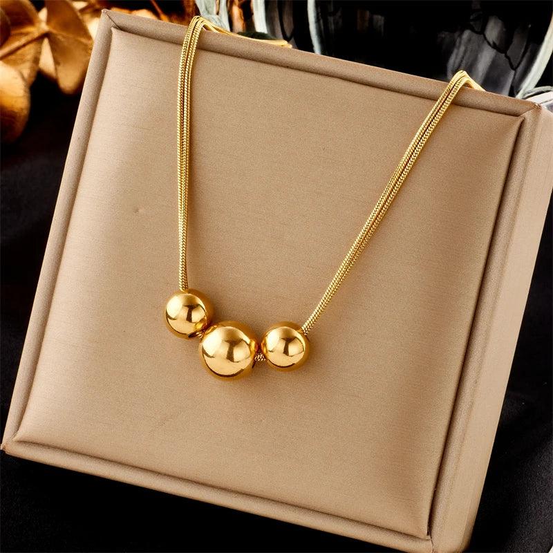 DIEYURO 316L Stainless Steel Geometric Ball Beads Pearl Chain Necklace For Women New Punk Girls Thick Choker Jewelry Party Gifts