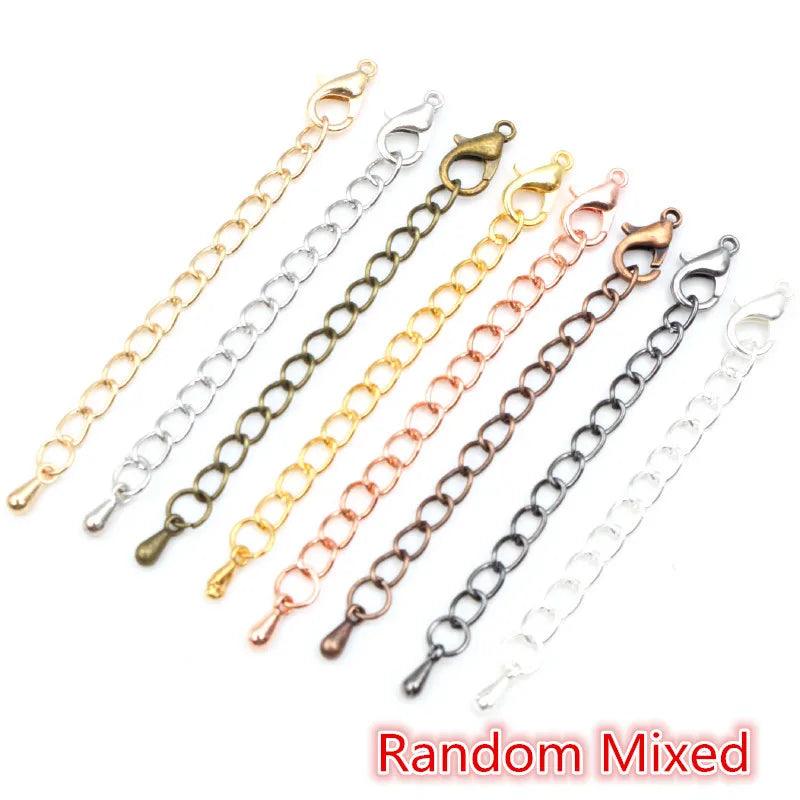 10pcs 50 70mm Gold Silver Plated Extended Extension Tail Chain Lobster Clasps Connector For DIY Necklace Jewelry Making Findings