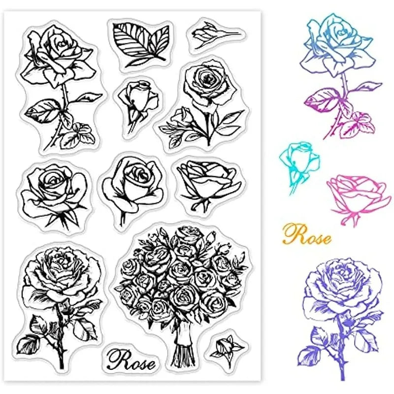 Rose Flower Clear Stamps Silicone Stamp Cards for Card Making Decoration and DIY Scrapbooking