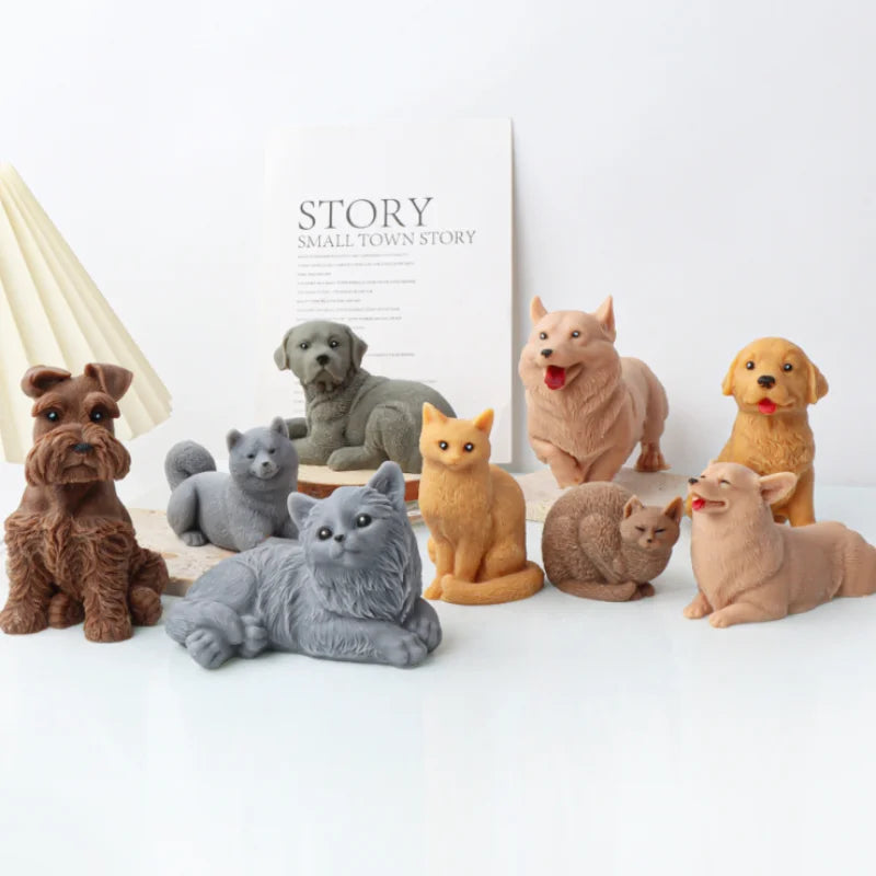 Multi Style Cat Dog Silicone Candle Mold DIY Cartoon Animal Soap Resin Plaster Mould Chocolate Ice Making Set Home Decor Gifts