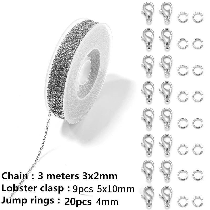 1 Set 3M Iron Cable Chains Link Chains With Jump Rings Lobster Clasps for Making Jewelry DIY Necklace Earring Bracelet Findings