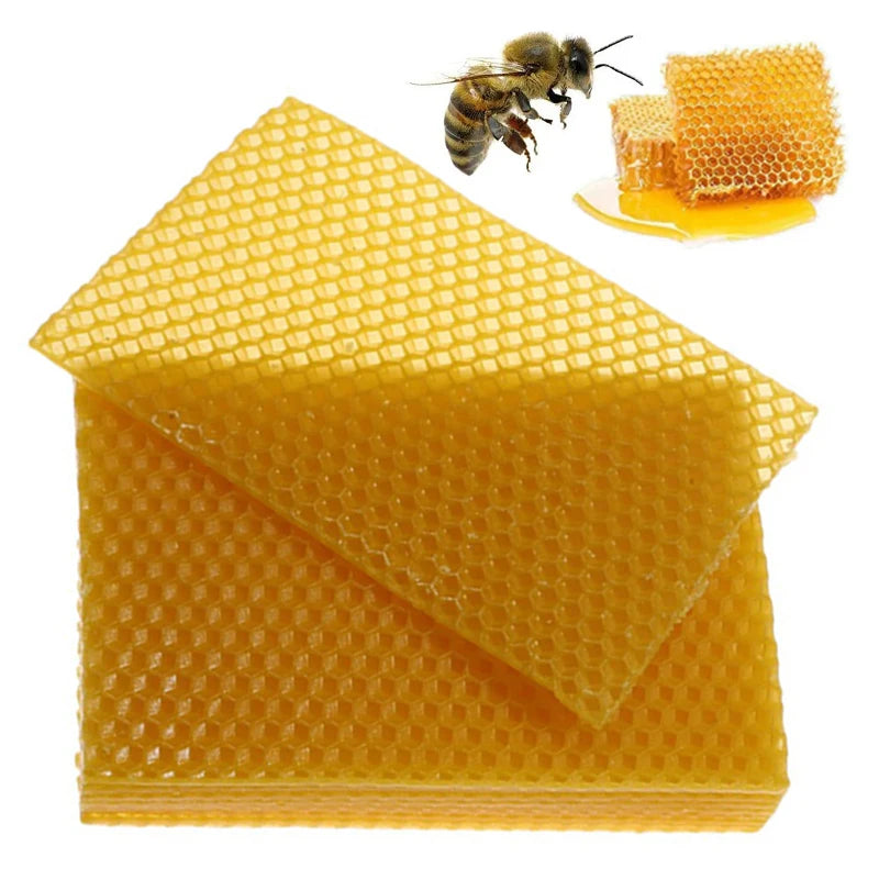 10Pcs Natural Beeswax Sheets Honeycomb Sheet Hive Cell Frame Wax Foundation for Candle Making Craft Beekeeping DIY Supplies