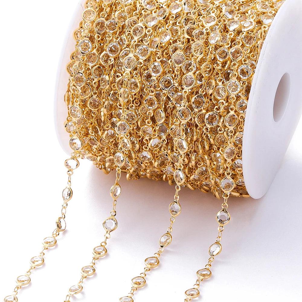 1Meter 6mm Colorful Crystal Beads Beaded Chain Glass Bead Necklace Chain Findings for DIY Bracelet Jewelry Making Supplies