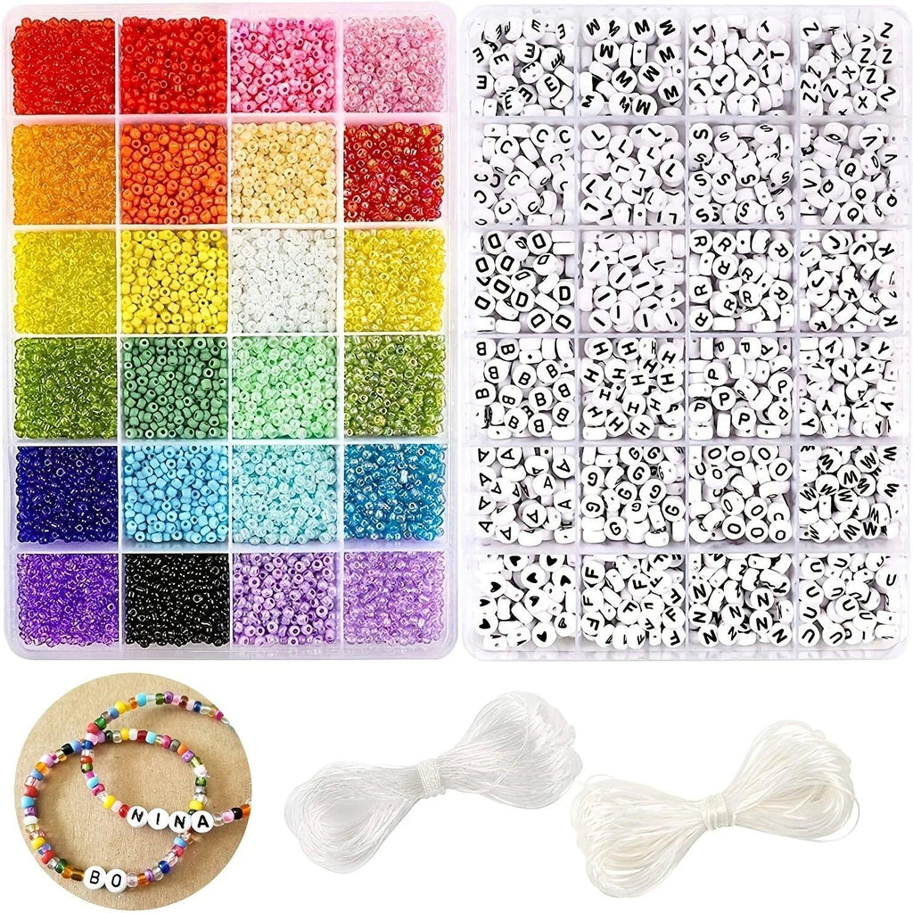10800pcs 1200pcs 2 rolls DIY 3mm Glass Seed Beads and Letter Beads Craft Kit for Friendship Bracelets Jewelry Making Necklaces