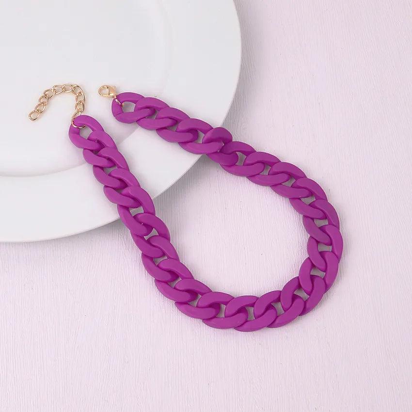 FishSheep Fashion Colorful Acrylic Matte Chain Choker Necklace for Women Statement Resin Wide Chain Collar Neck Jewelry 2024 New