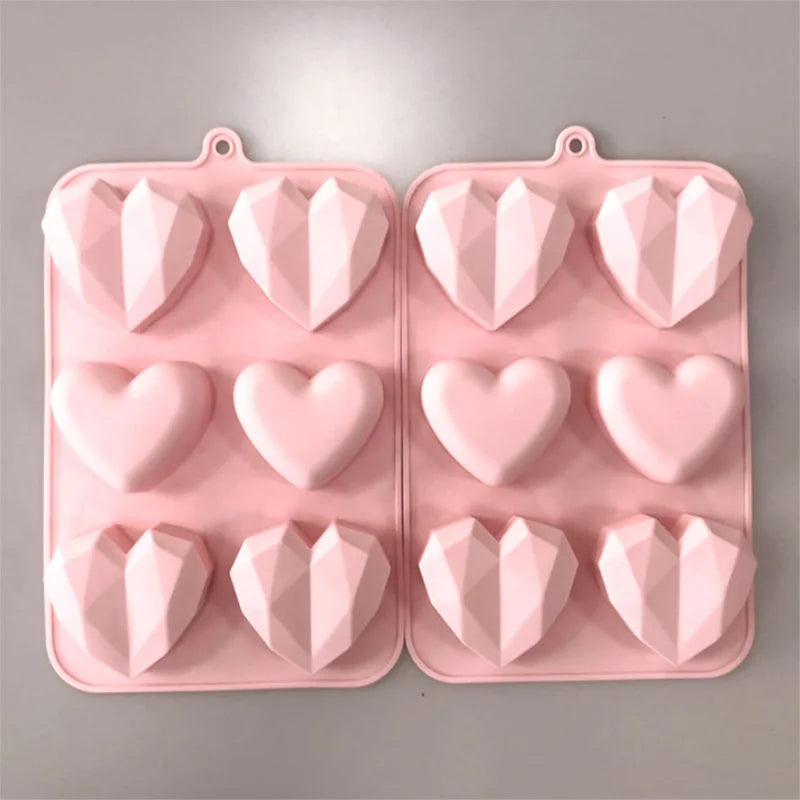 Multicavity Diamond Heart Silicone Soap Mold Love Candle Resin Plaster Mold Chocolate Making Set Home Decor Valentine's Day Gift