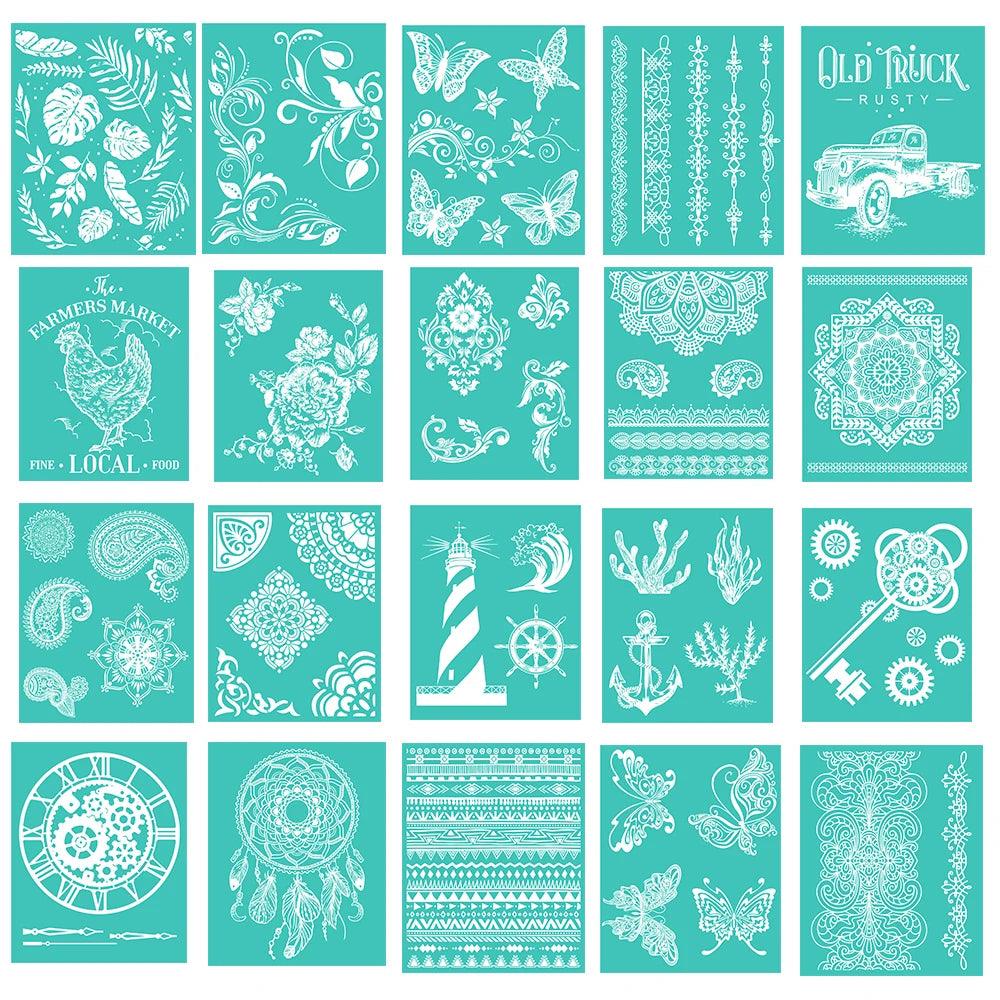 Reusable Silkscreen Butterfly Flower Leaves Pattern Stencil For Furniture Clothing Use Easy Transfer DIY Crafts Printing Tool