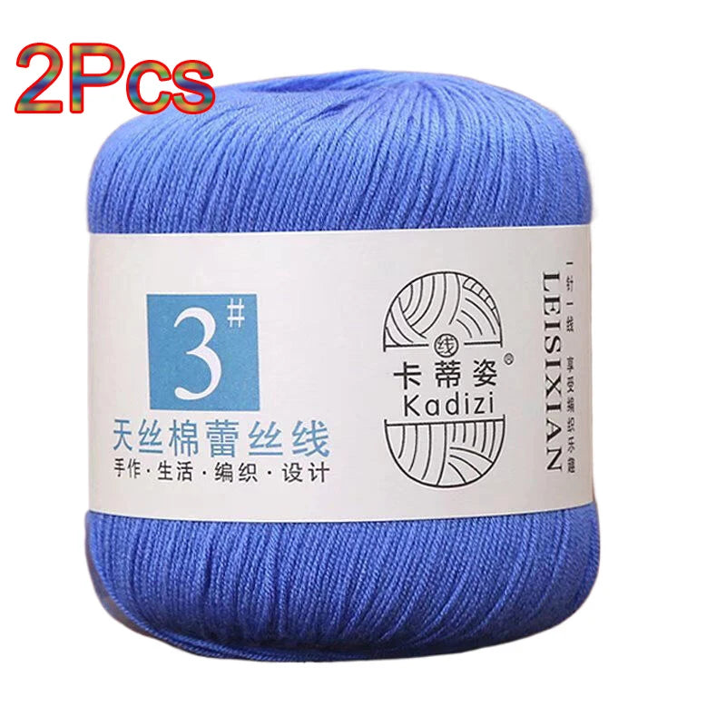 100% Mercerized Cotton Lace Yarn Threads for Crochet and Knitting - 2Pcs Embroidery Craft Set