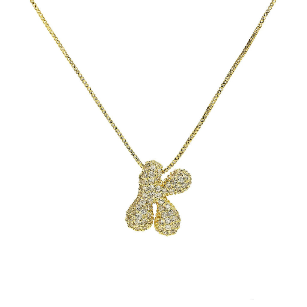 Gold Plated Balloon 26 Alphabet Letter Pendant Necklace Copper Zircon Bubble Initial Pendant For Women Personality Chain Jewelry