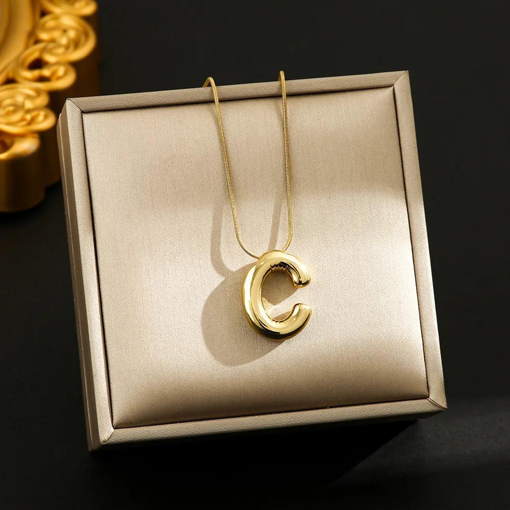 Hot Sale Stainless Steel 26 English Alphabet Necklace Pendant All-match Simple Clavicle Chain Jewelry
