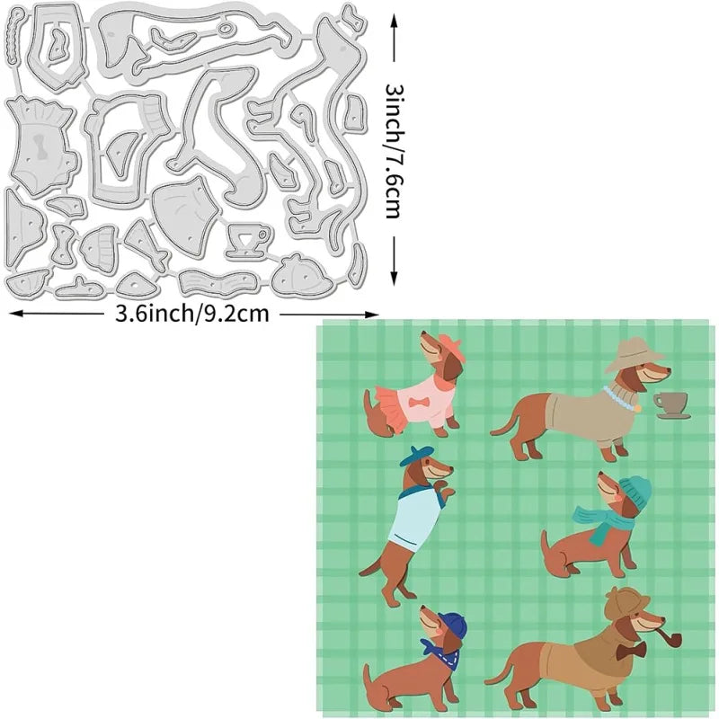 Animal Cutting Dies Dog with Coffee Hat Metal Stencil Template 3x3.6 Inch Embossing Stencils for DIY Crafts Scrapbook Album