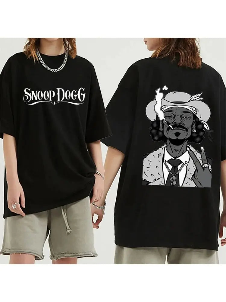 Funny Snoop Dogg Graphic Summer Fashion Cotton T-Shirt for Women Y2K Loose Crew Hip Hop Style
