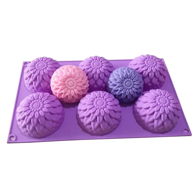 New 3D Chrysanthemums Soap Mold Flowers Silicone Moulds Candle Molds Sunflower Cake Decoration Tools 6 Grids Resin Mold