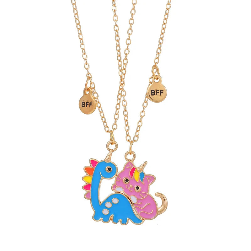 Qpeach 2Pack Heart Unicorn Bear Cat Pendant Best Friend Girl BFF Necklace of 2 for Besties Friendship Jewelry Gifts