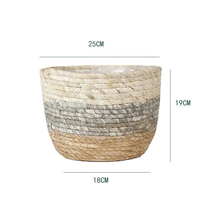 Straw Weaving Flower Plants Pot Basket Indoor Outdoor Garden Planter Basket Flower Pot Desktop Plant Containers Plantable Plants