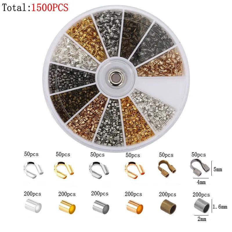 600pcs/Box 6 Styles Brass Tube Crimp Beads Tips Knot Covers Wire Guardians Protectors End Bead for DIY Jewelry Making Supplies