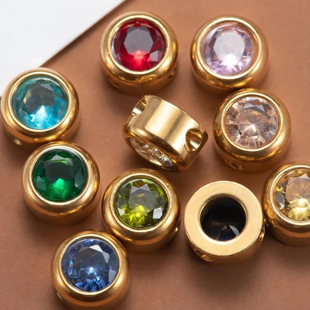 10pcs/Lot Gold Color Stainless Steel Zircon Beads 6mm Small Charms Pendants for Women DIY Jewelry Necklace Bracelet Making