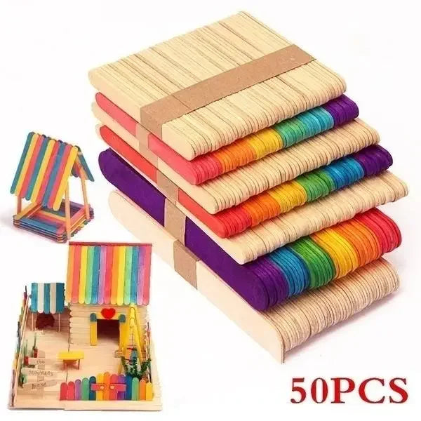 50 Pcs/Lot Colored Wooden Sticks Natural Wood Ice Cream Sticks Kids DIY Tool