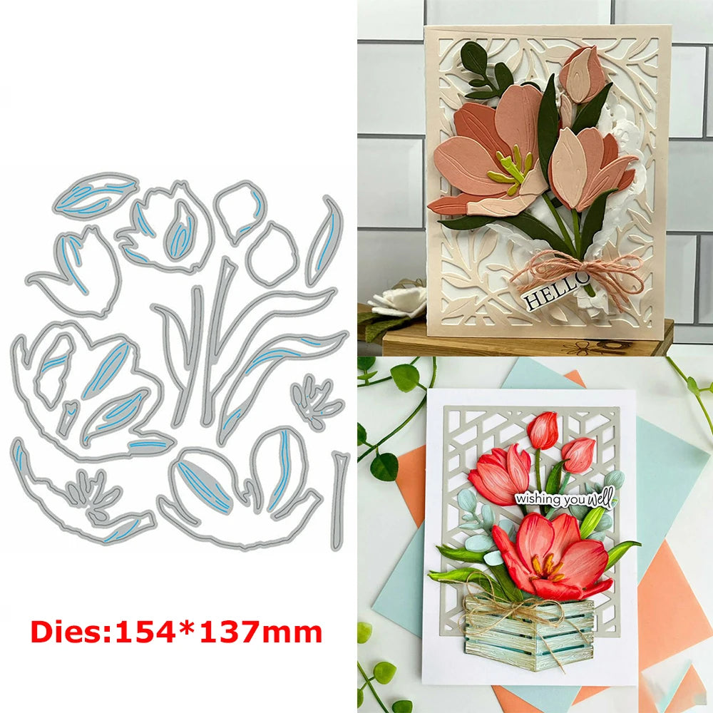 Elegant Flower Blossom Metal Cutting Dies Layered Frame Background Mould Knife for DIY Scrapbooking Christmas Card Craft Making