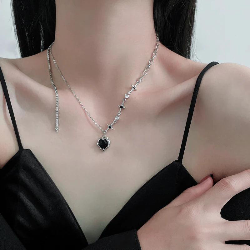 Star Sequin Hollowed Out Necklace for Women Fashion Inlaid Rhinestone Tassels Choker Necklace Y2k Style Accessories Gift