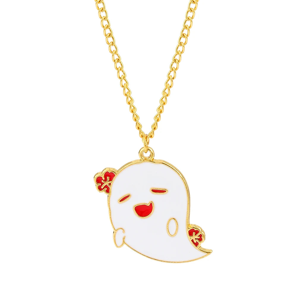 Cute HuTao Ghost Pendant Necklaces for Women Men Teens Genshin Impact Game Fans Cosplay Collection Accessories Gifts