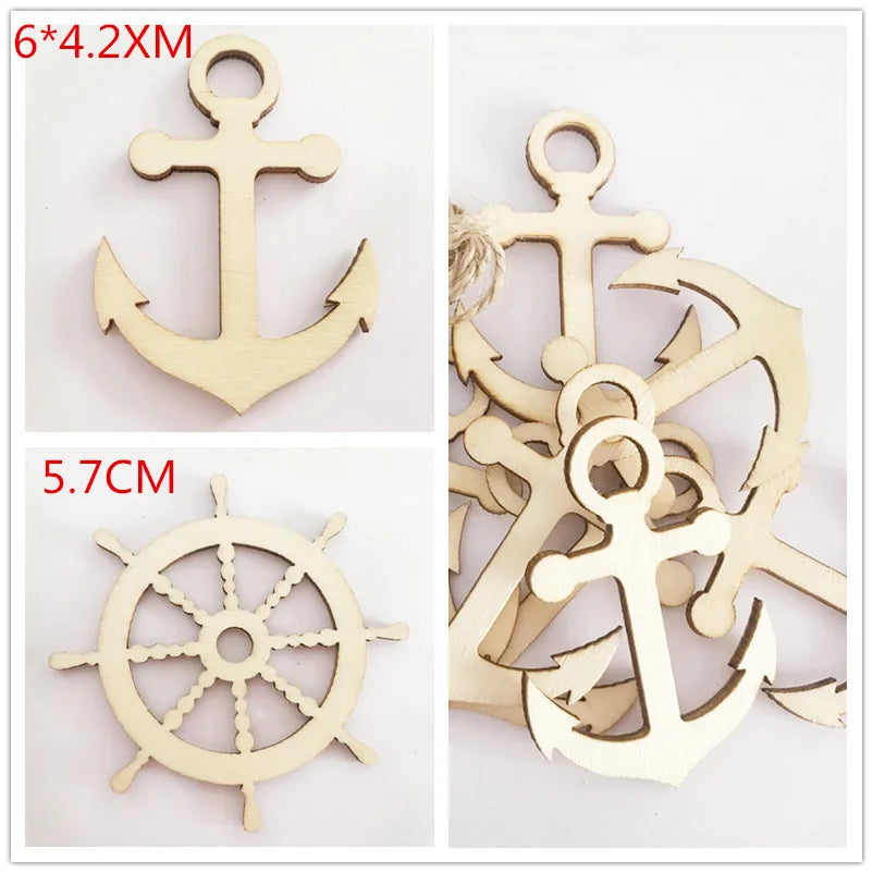 10PCS Unfinished Wooden Anchor Decor Measures Anchor Hangers Wooden Boat Top Arrangements