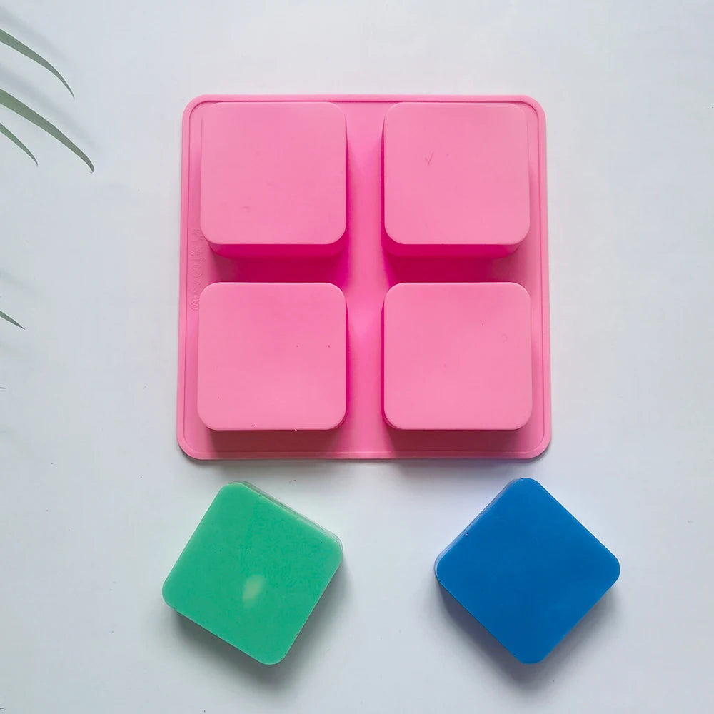 Handmade 4 Holes Square Silicone Soap Mold Soap Crafts Moulds Fondant Cake Baking Cooking Tools Bath Room Supplies