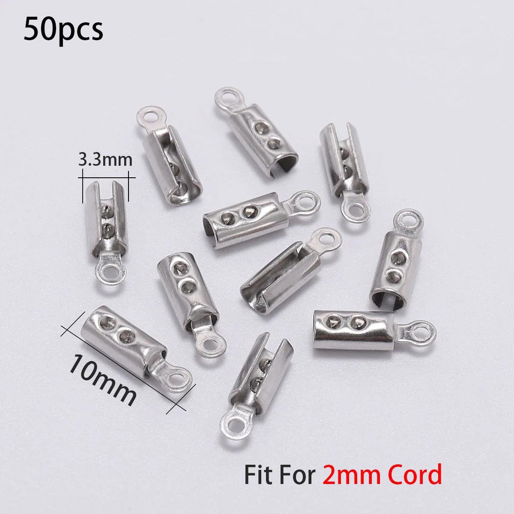 30/50pcs Stainless Steel Gold Rope Cords Crimp End Bead Caps Leather Clip Tip Fold For DIY Bracelet Necklace Jewelry Making