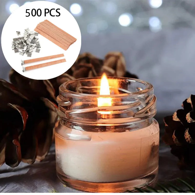 100/200/300/400/500pcs 13X130mm Wood Candle Wicks With Base Natural Wood Candle Wicks With Sustainer Tab DIY Candle Making Tools