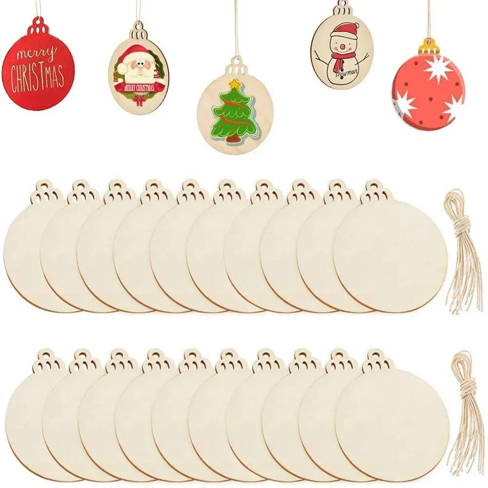 10/20Pcs Unfinished Wood Slices Wooden DIY Christmas Tree Pendant Ornaments Wood Circles Crafts Round Wooden Discs Hanging Decor