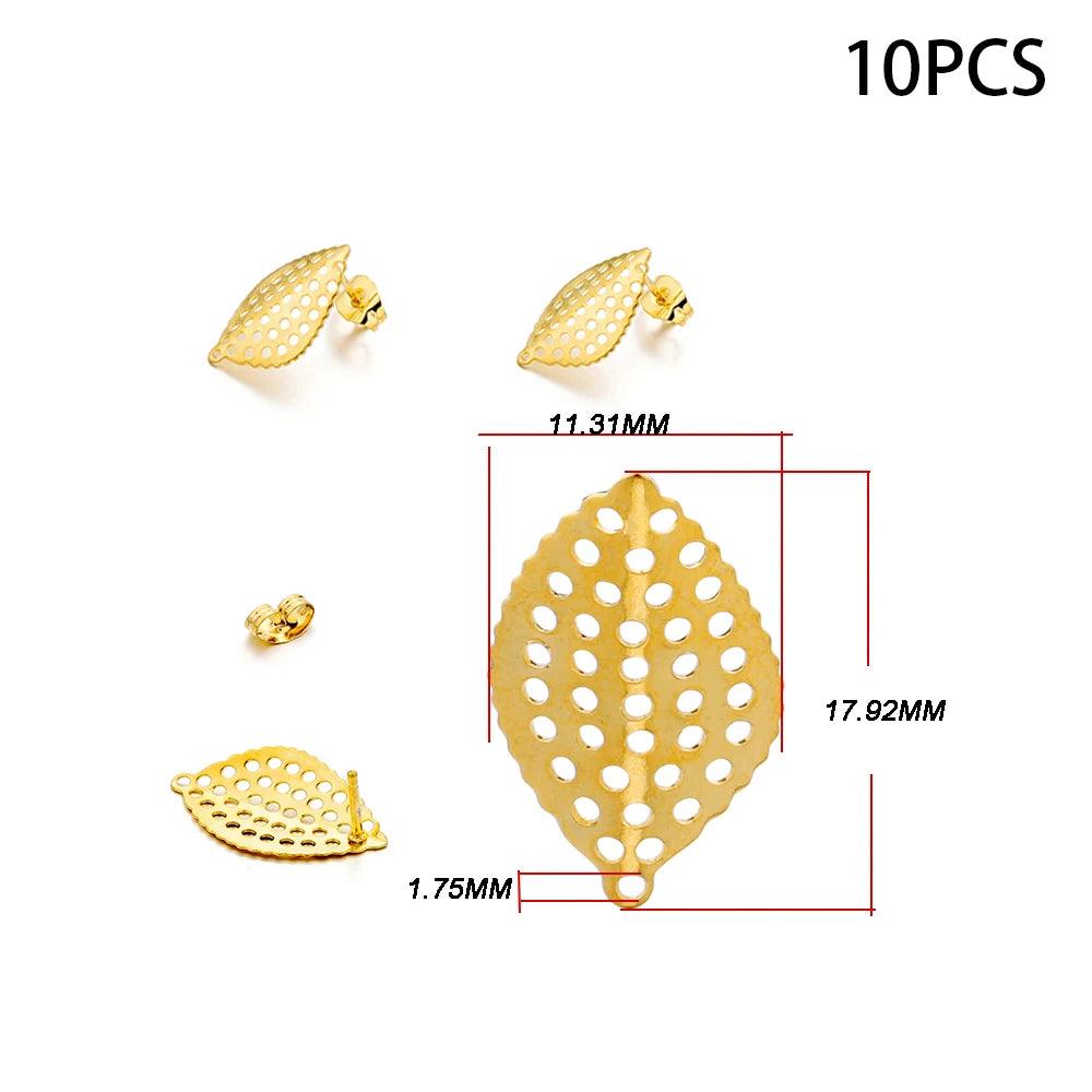 10-20pcs Stainless Steel Blank Earring Stud Golden Earrings Base With Earring Plug Connectors For DIY Jewelry Making Accessories
