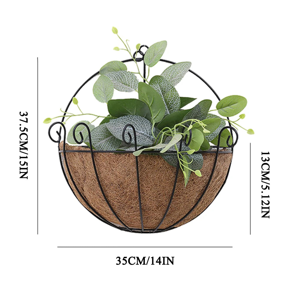 Flowerpot Iron Coconut DIY Garden Hanging Planters Wall Baskets Pot Half Round Plant Holder Case Home Decoration
