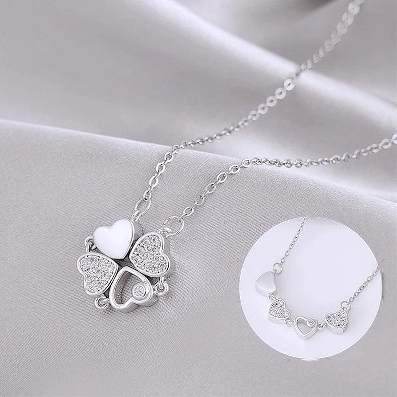 Love Magnetic Pendant Necklace Ladies Clover Necklace Heart Shaped Clover Necklace Lucky 4 In 1 Love Pendant Jewelry Gift
