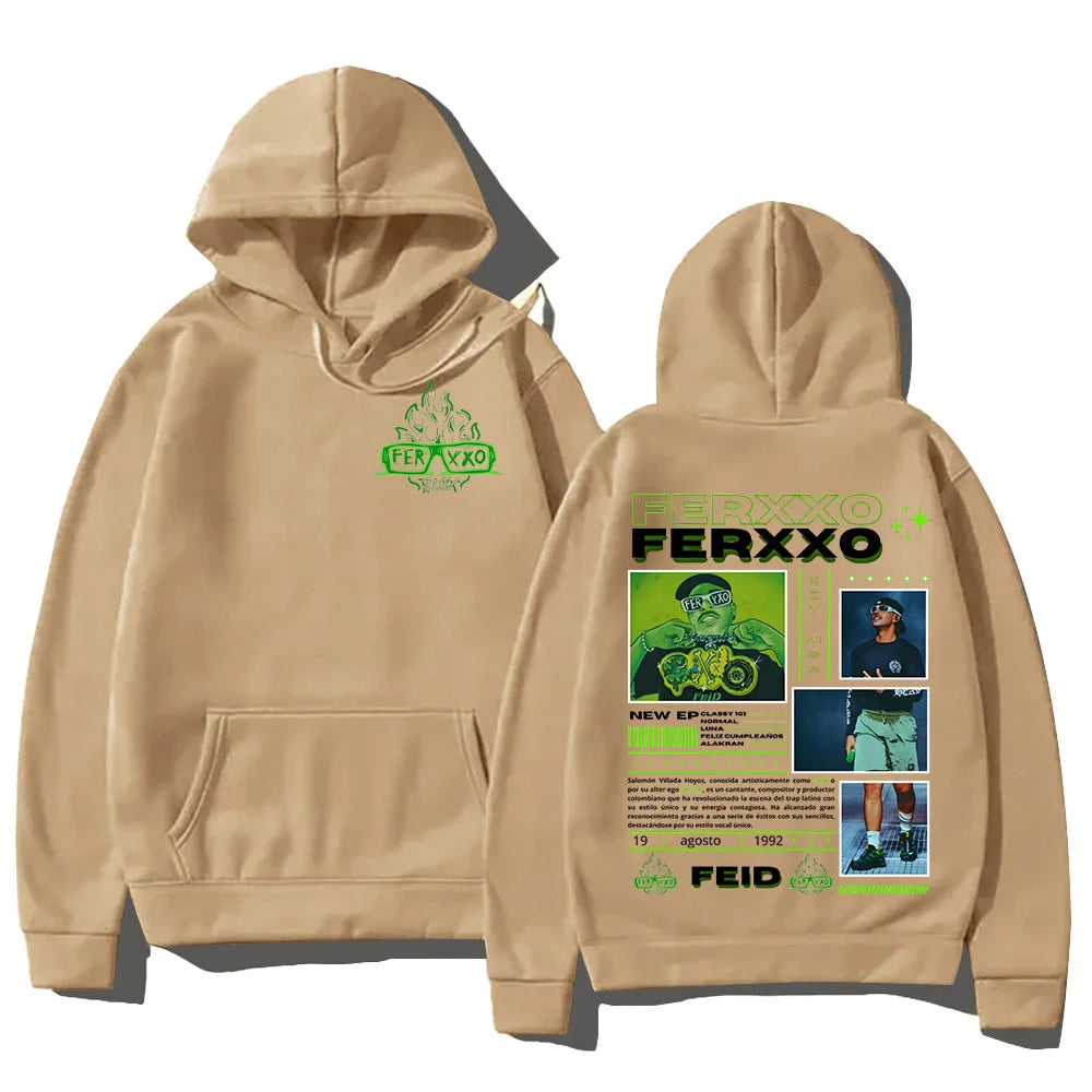 Rapper Feid Ferxxo Hoodies 90s Vintage Hip Hop Style Sweatshirt Unisex Fashion Casual Fleece Hooded New  Aesthetic Streetwear