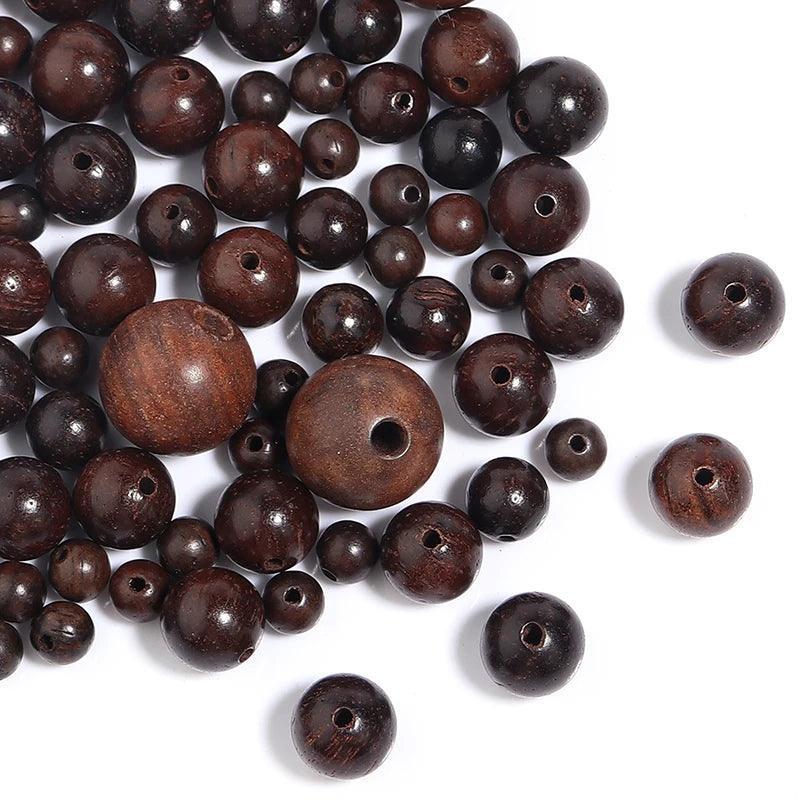 20-100pcs Natural Wooden Round Bead 6-15mm Dark Brown Wood Loose Beads for Jewelry Making DIY Bracelets Necklace Accessories